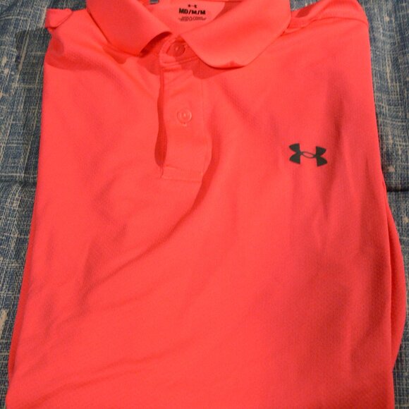 UNDER ARMOER POLO SHIRT ORANGE MEDIUM SHORT SLEEVES. - Picture 1 of 4